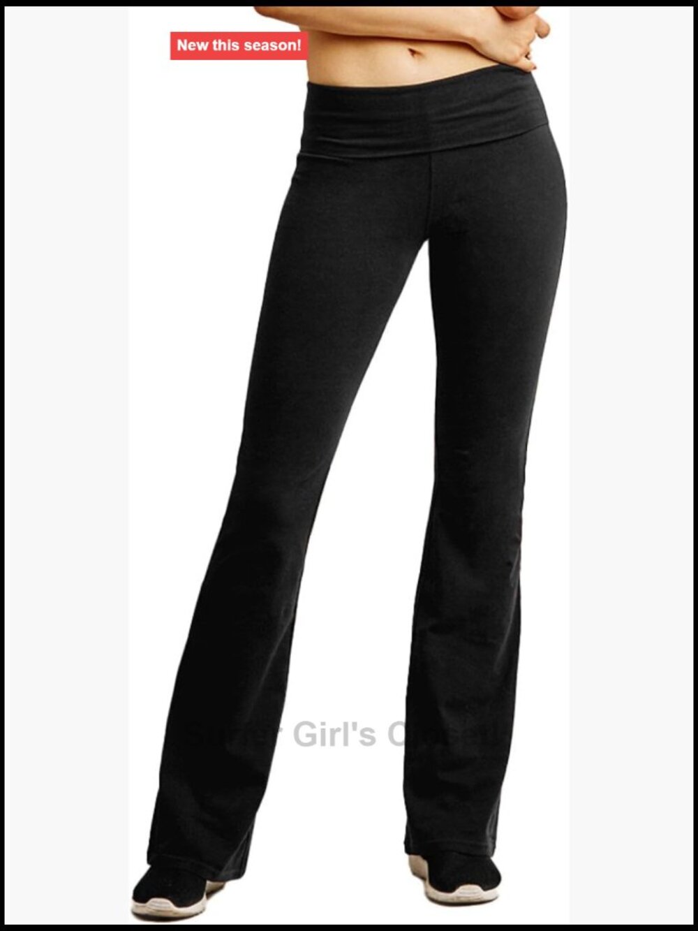 Soft Cotton Spandex Yoga Pants with Fold Over Waistband - High Rise Flared